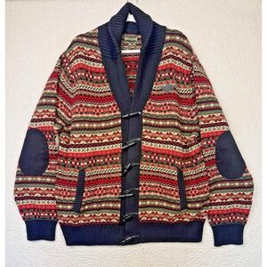 Parish Sweater Mens 2XL Multicolor Fair Isle Shawl Collar Cardigan Academia
